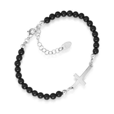 Sterling Silver with Onyx Beads Cross Bracelet - Guadalupe Gifts