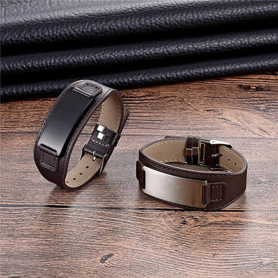 The Lord's Prayer (English) Men's Stainless Steel Plaque Brown Leather Bracelet - Guadalupe Gifts