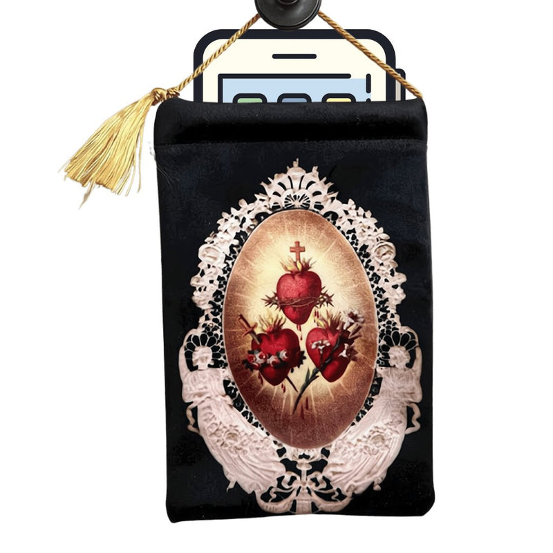 Three Hearts Phone Pouch | Holy Family 9" x 5" - Guadalupe Gifts