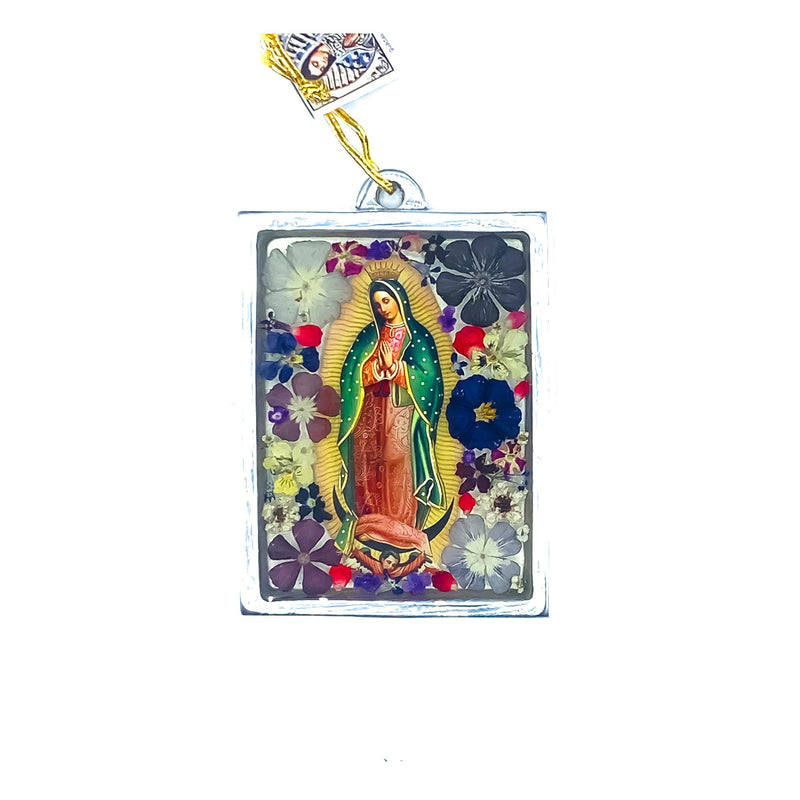 Virgen de Guadalupe Wall Frame w/ Pressed Flowers 4.5" x 3.25" - Guadalupe Gifts