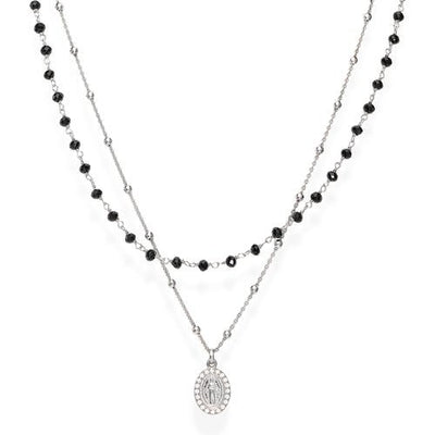 Virgin Mary and Black Crystals Necklace - Guadalupe Gifts