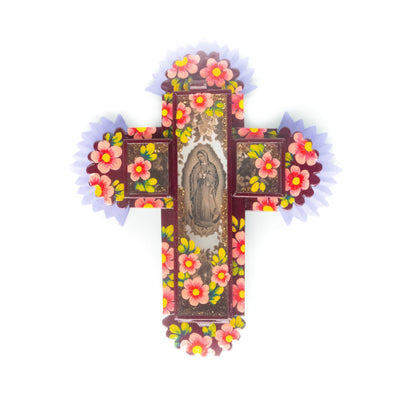 Virgin of Guadalupe Tin Wall Cross Red - Guadalupe Gifts