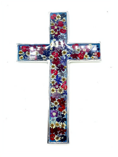 Wall Cross with Pressed Flowers 10" - Guadalupe Gifts