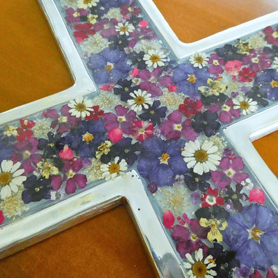 Wall Cross with Pressed Flowers 19" - Guadalupe Gifts