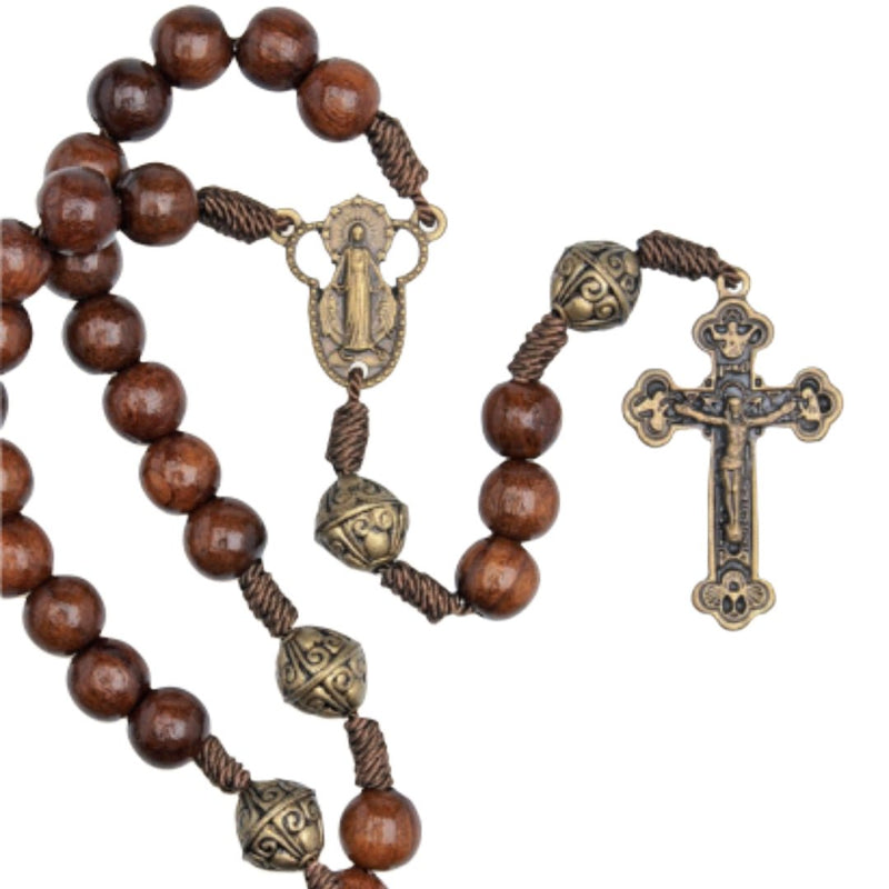 Wood Rosary on cord with Our Lady of Grace 18-inch - Guadalupe Gifts